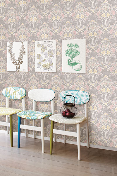 1014-001809 Pink Willow Nouveau Floral Wallpaper By Brewster