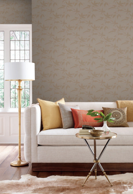 White/Gold Persimmon Leaf Wallpaper