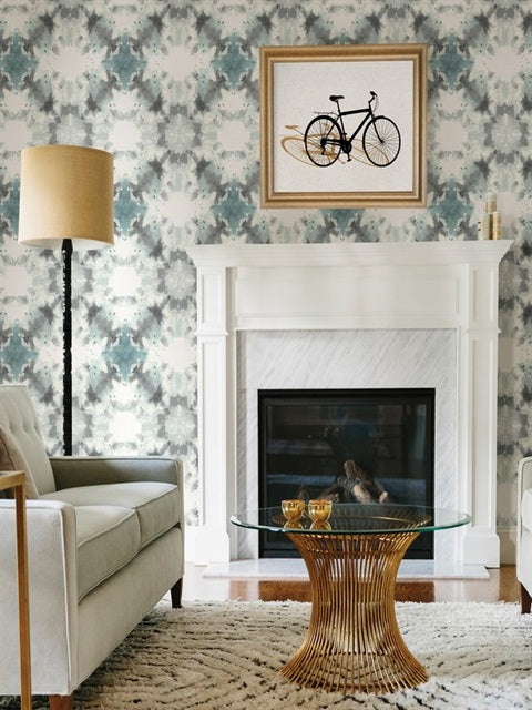 2763-24211 Mysterious Teal Abstract Wallpaper By Brewster