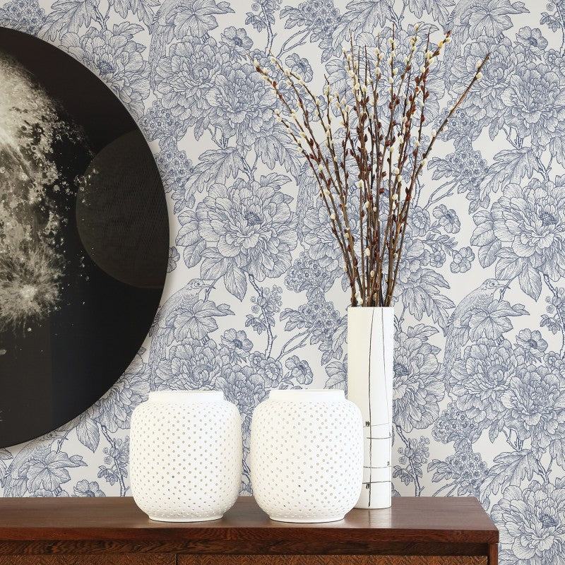 2901-25411 Birds of Paraside Breeze Blue Floral Wallpaper
