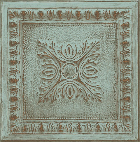 2540-24032 Ornamental Turquoise Tin Tile Wallpaper