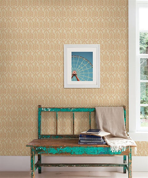 1014-001818 Rust Waverly Petite Damask Wallpaper By Brewster