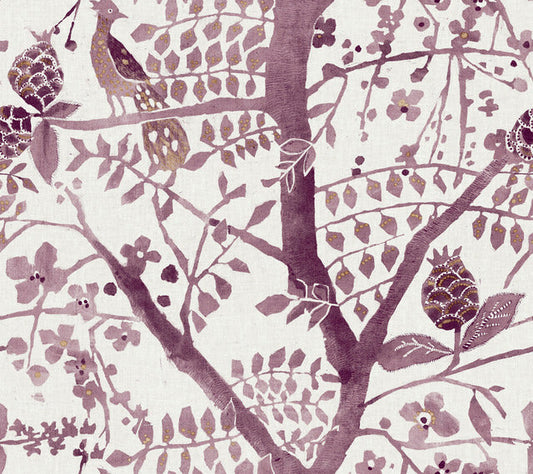 Purple Peacock Block Print Wallpaper