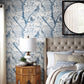 Blue Peacock Block Print Wallpaper