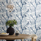 Blue Peacock Block Print Wallpaper