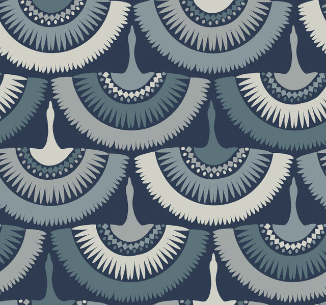Blue Feather and Fringe Wallpaper