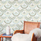 Cream/Blue Feather and Fringe Wallpaper