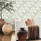 Cream/Blue Feather and Fringe Wallpaper