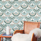 Green Feather and Fringe Wallpaper