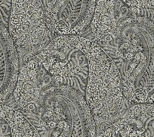 Black Kashmir Dreams Paisley Wallpaper