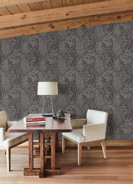 Black Kashmir Dreams Paisley Wallpaper