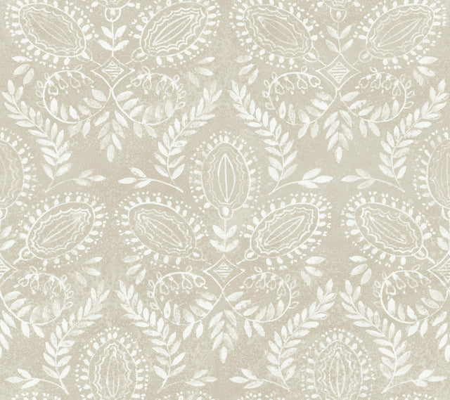 Off White Laurel Damask Wallpaper