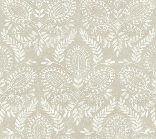 Off White Laurel Damask Wallpaper