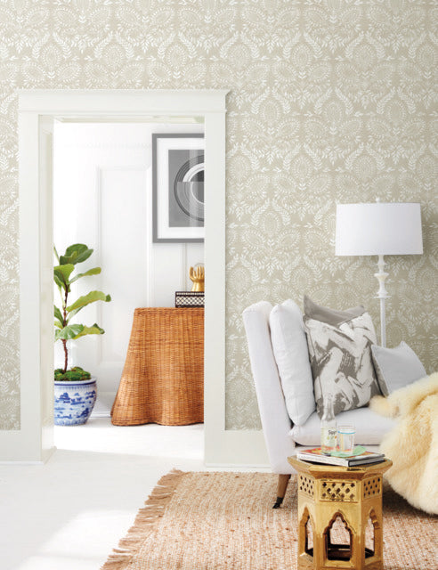 Off White Laurel Damask Wallpaper