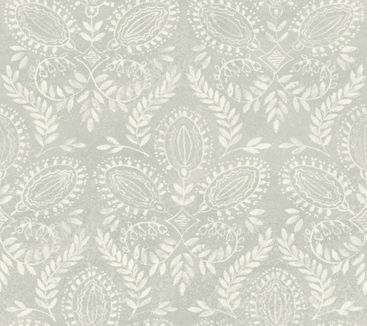 Gray Laurel Damask Wallpaper