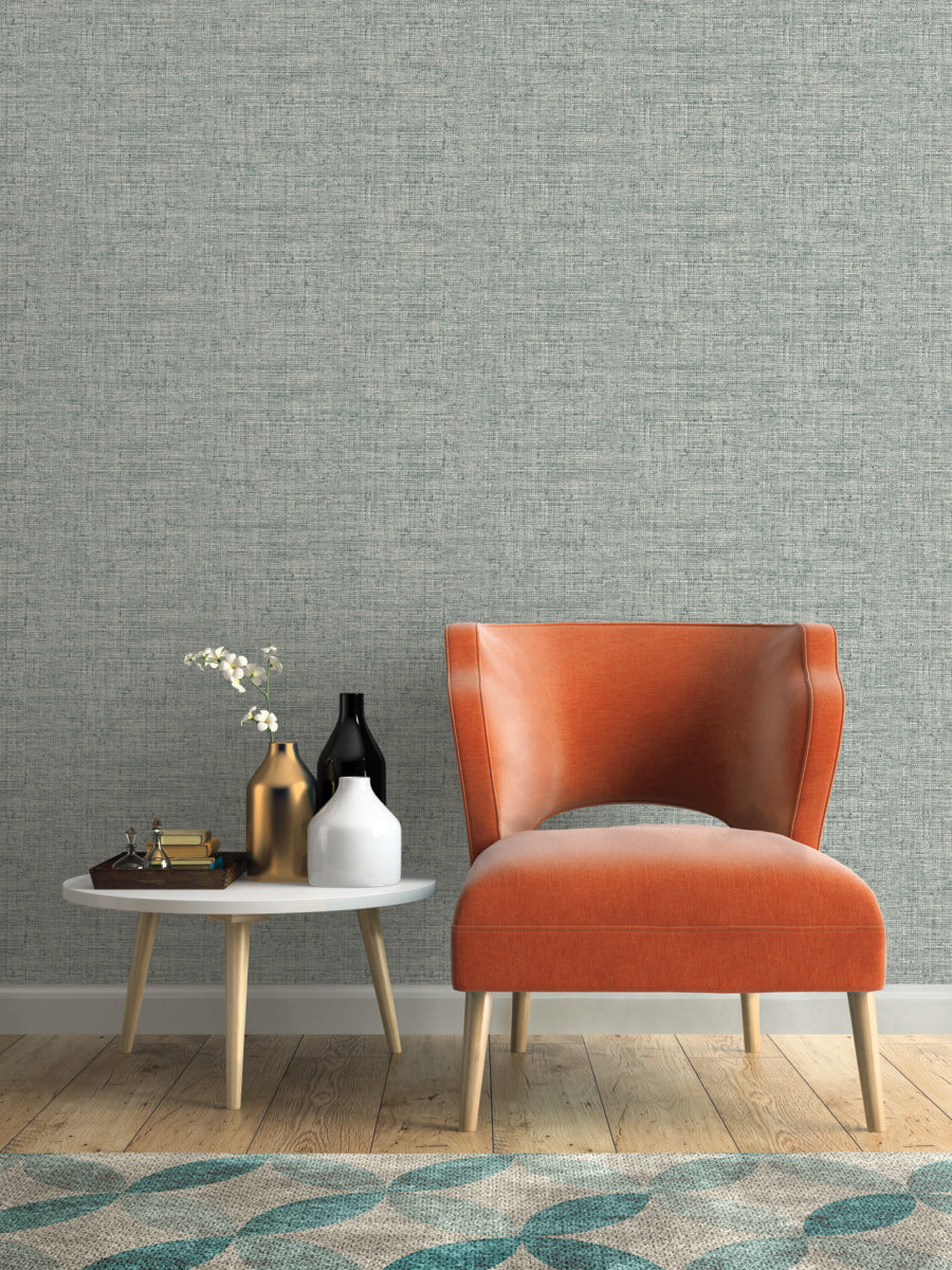 Papyrus Blue Weave Wallpaper - Faux Grasscloth