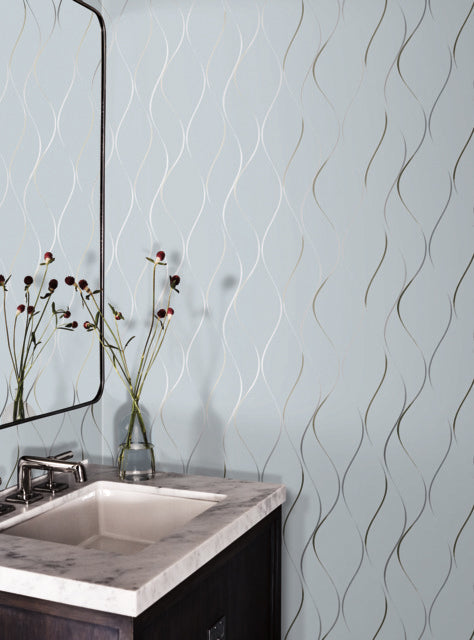 Light Blue Wavy Stripe Wallpaper