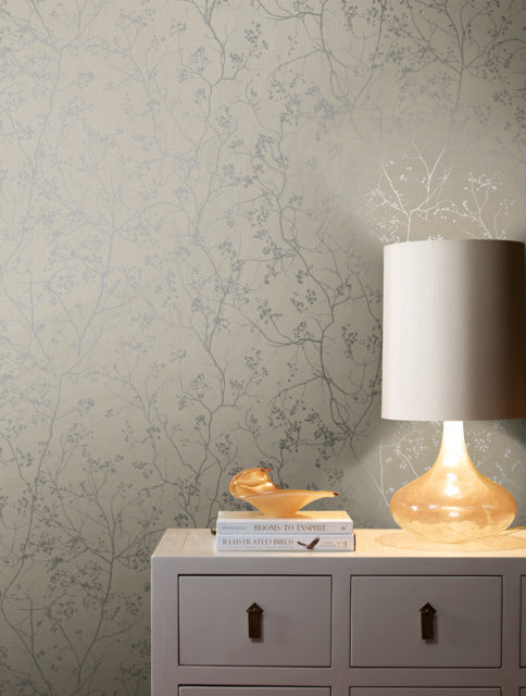 Gray/Silver Luminous Branches Wallpaper