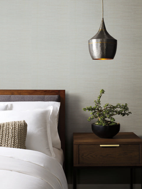 White/Silver Ribbon Bamboo Wallpaper