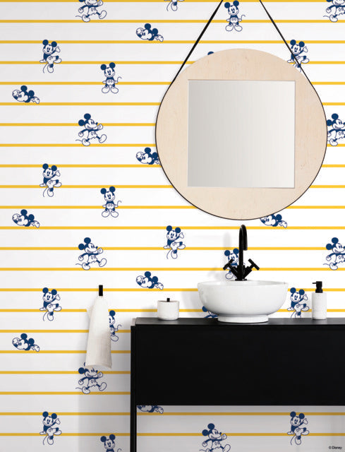 Yellow Disney Mickey Mouse Stripe Wallpaper