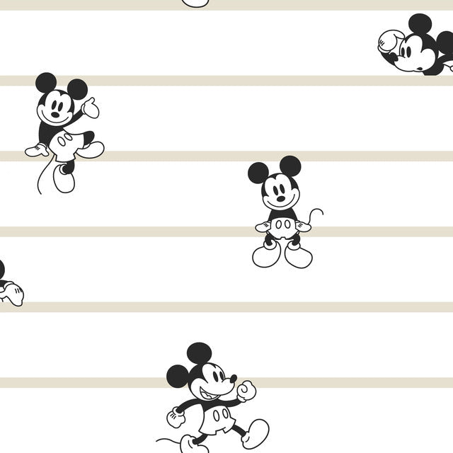 Black/White/Cream Disney Mickey Mouse Stripe Wallpaper