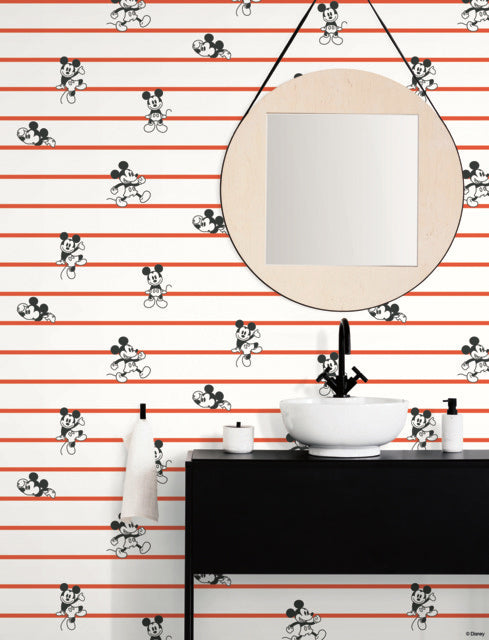 Red Disney Mickey Mouse Stripe Wallpaper