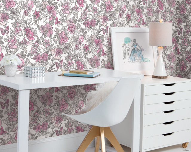 Purple Disney Princess Royal Floral Wallpaper