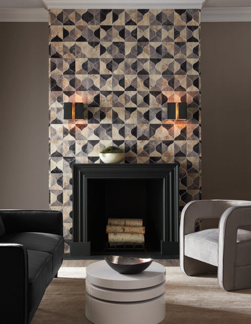 Black/Taupe/Grey Burlwood Ogee Wallpaper