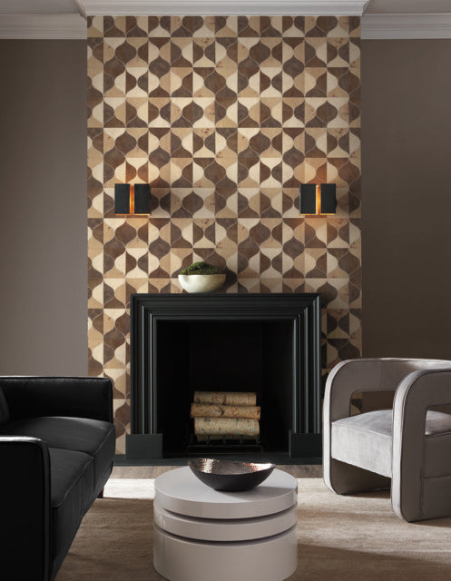 Warm Neutral Burlwood Ogee Wallpaper