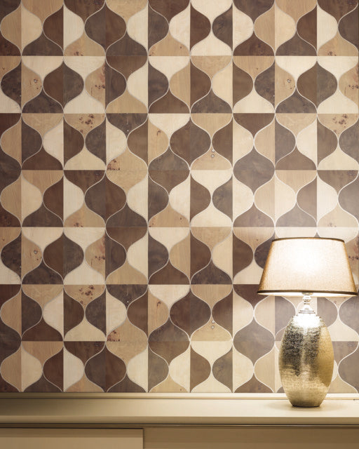 Warm Neutral Burlwood Ogee Wallpaper