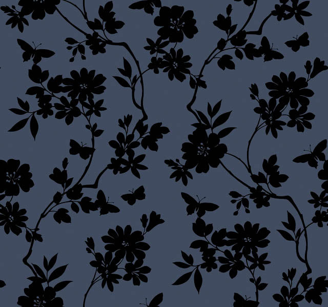 Blue/Black Flutter Vine Wallpaper