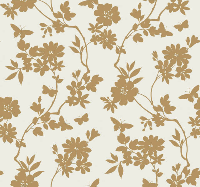 White/Gold Flutter Vine Wallpaper
