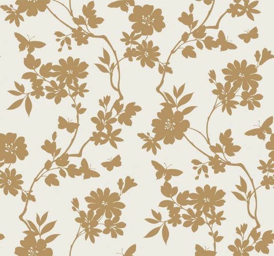 White/Gold Flutter Vine Wallpaper