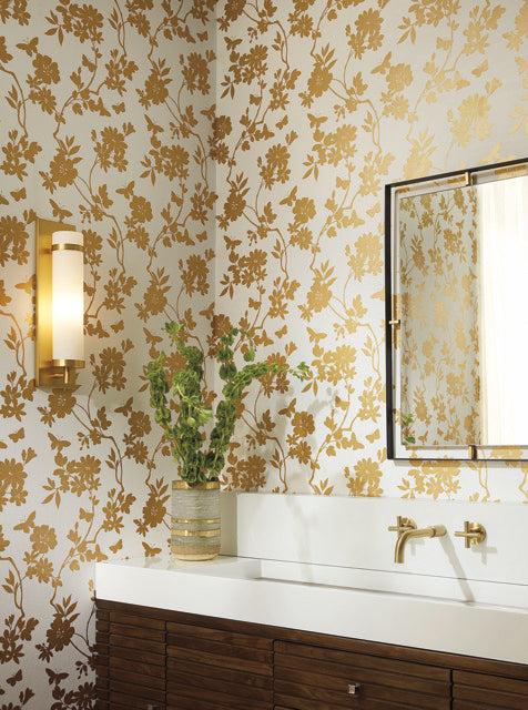 White/Gold Flutter Vine Wallpaper