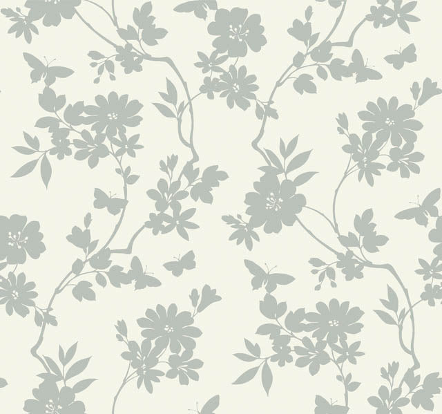 White/Silver Flutter Vine Wallpaper