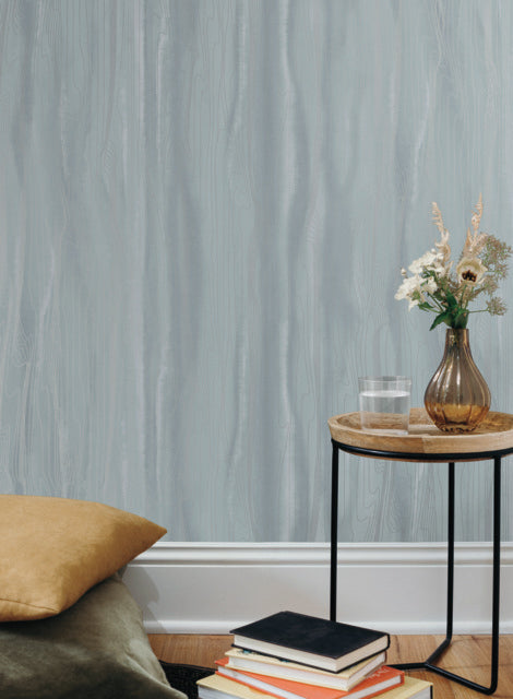 Blue/Silver Fantasy Faux Bois Wallpaper