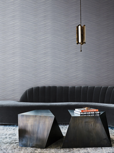 Smokey Blue Glistening Chevron Wallpaper