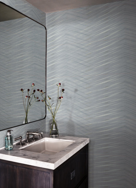 Smokey Blue Glistening Chevron Wallpaper