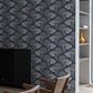 Navy Dancing Leaves Wallpaper
