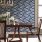 Navy Dancing Leaves Wallpaper