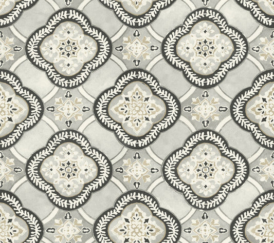 Black/Grey Garden Trellis Onyx Wallpaper