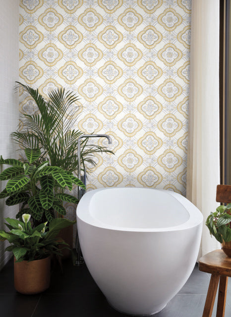 Yellow Garden Trellis Ochre Wallpaper