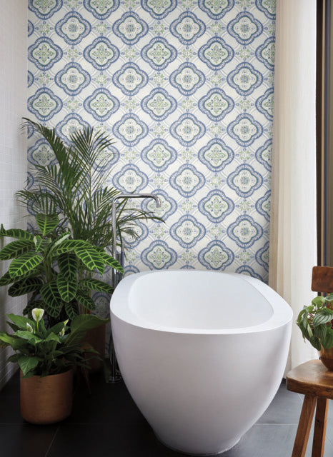 Blue Garden Trellis Cobalt Wallpaper