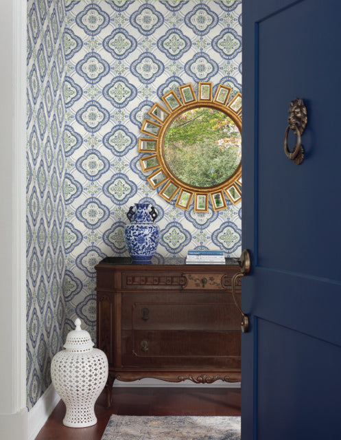 Blue Garden Trellis Cobalt Wallpaper