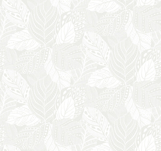 White/OffWhite Vinca Pearl Wallpaper