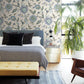 Blue/White/OffWhite Dahlia Blooms Dove/Cornflower Wallpaper