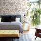 White/OffWhite/Blue Dahlia Blooms Cotton/Sky Wallpaper