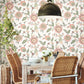 White/OffWhite/Pink Dahlia Blooms Cotton/Coral Wallpaper