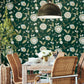 Green/Blue Dahlia Blooms Forest/Seafoam Wallpaper
