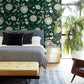 Green/Blue Dahlia Blooms Forest/Seafoam Wallpaper